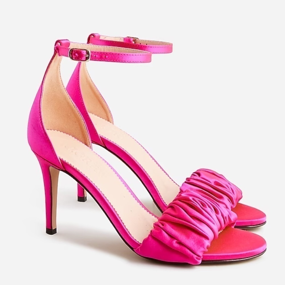J crew Collection Rylie ruched-strap heels in satin radiant fuschia